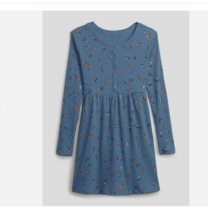 Gap Kids Large Dress Blue Floral Waffle Knit Long Sleeve Skater Thermal NEW